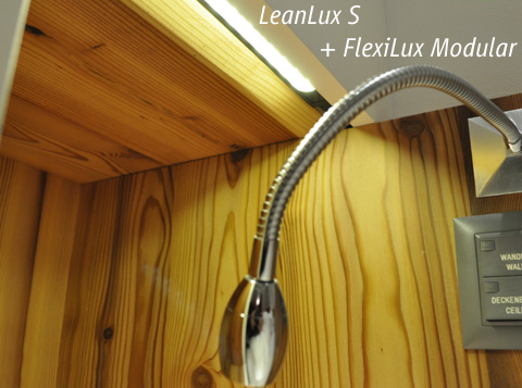 onlux LED - LeanLux S in Nische - FlexiLux Modular als Bett-Leseleuchte
